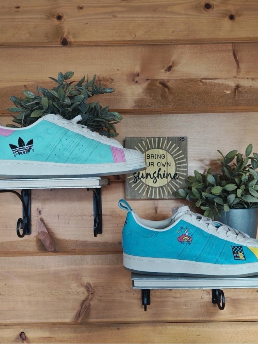 adidas Teal/Turquoise Sneakers with Pink and Yellow Accents